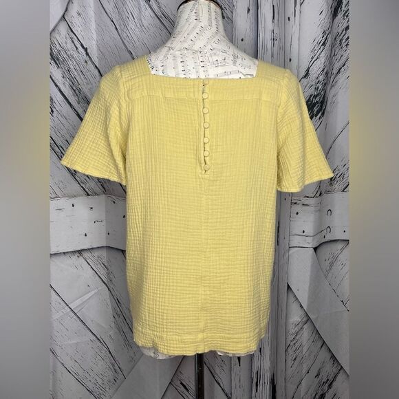 Madewell Lightspun Harlow Square Neck Crisp Pear Yellow Blouse S - Picture 3 of 5